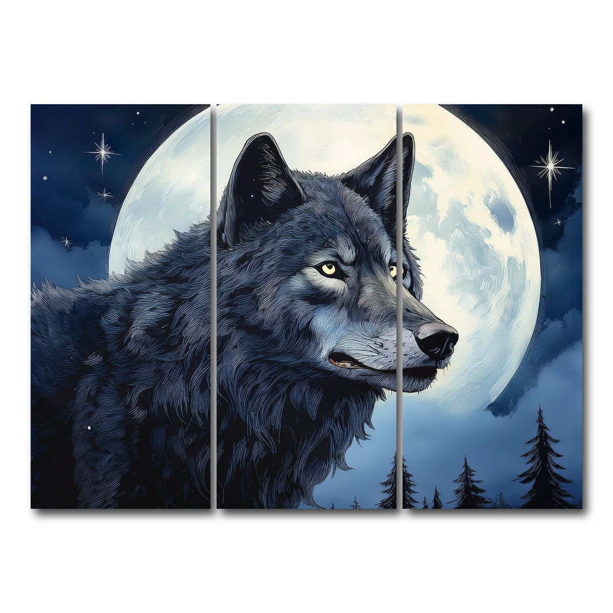 AUTO-MOCKUP WHITE | Wolf in the Moonlight | 3 Piece | Gallery Wrap Canvas | group=8x18