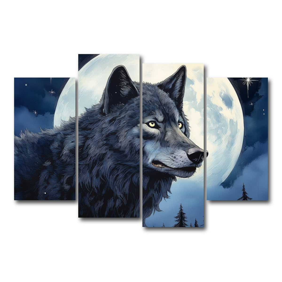 AUTO-MOCKUP WHITE | Wolf in the Moonlight | 4 Piece | Gallery Wrap Canvas | group=4_short