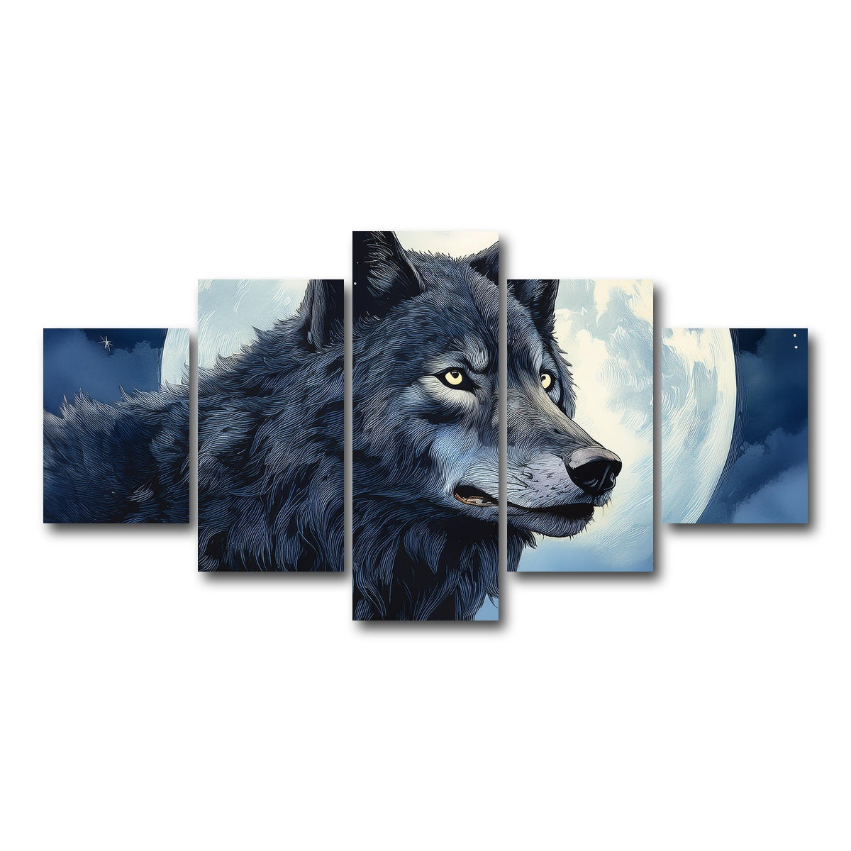 AUTO-MOCKUP WHITE | Wolf in the Moonlight | 5 Piece | Gallery Wrap Canvas | group=5_short