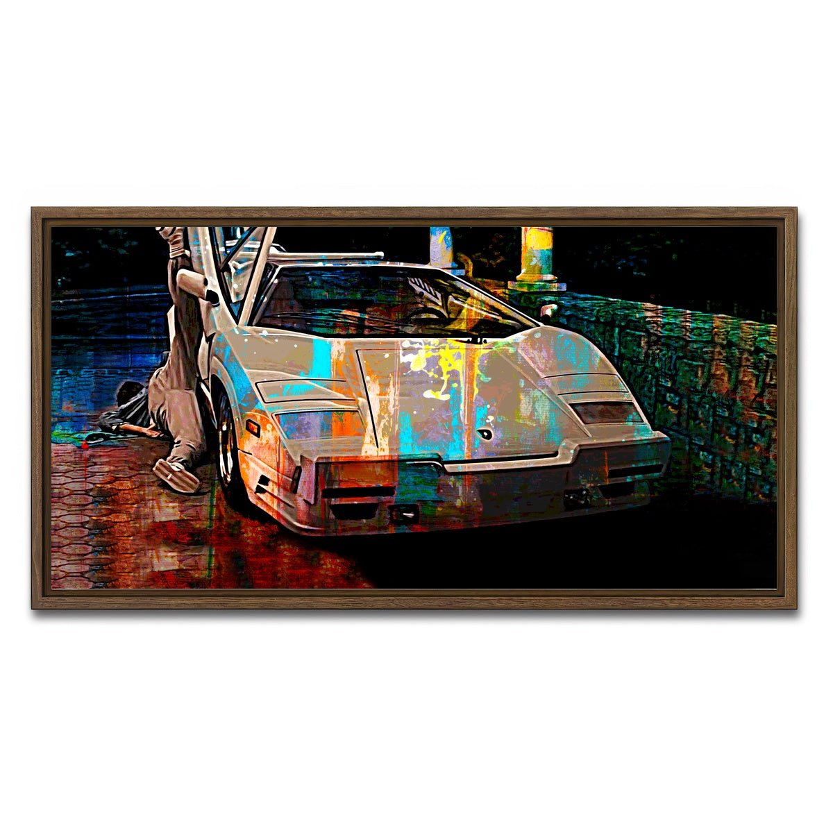 AUTO-MOCKUP WHITE | Wolf of Wall Street Lamborghini | 1 Piece | Walnut Framed Canvas | group=2x1