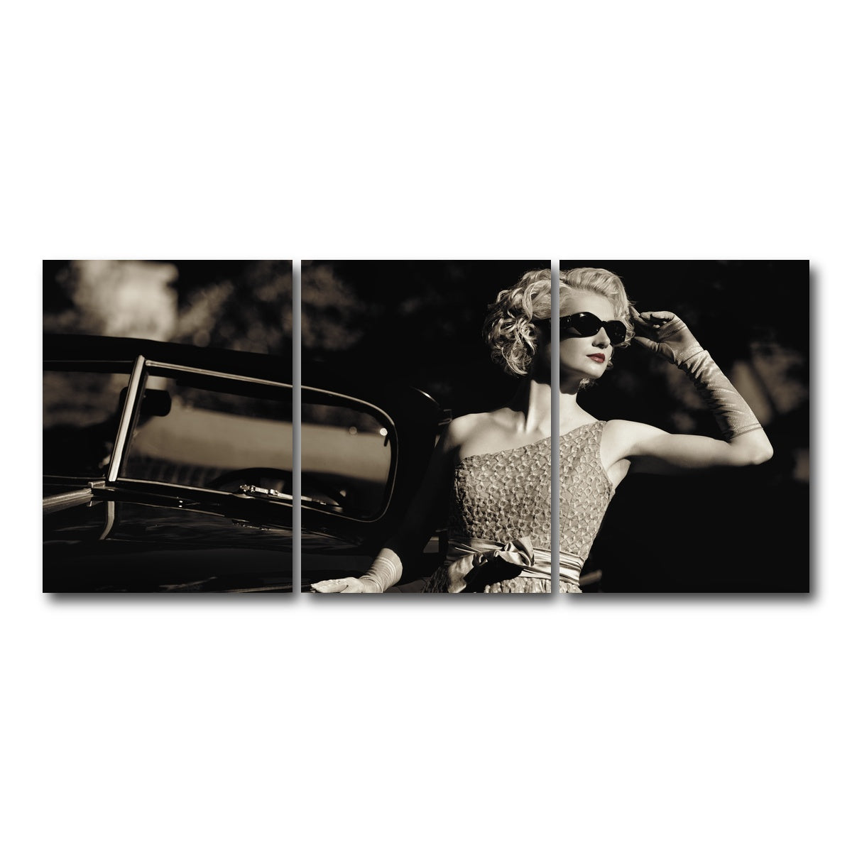 AUTO-MOCKUP WHITE | Woman and Retro Car | 3 Piece | Gallery Wrap Canvas | group=18x24