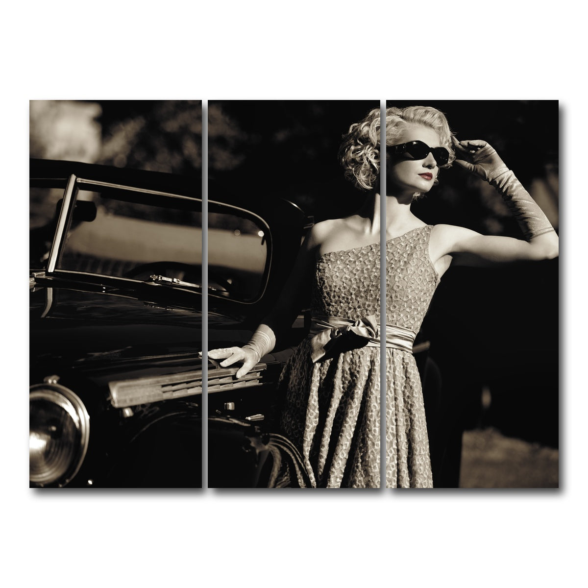 AUTO-MOCKUP WHITE | Woman and Retro Car | 3 Piece | Gallery Wrap Canvas | group=8x18