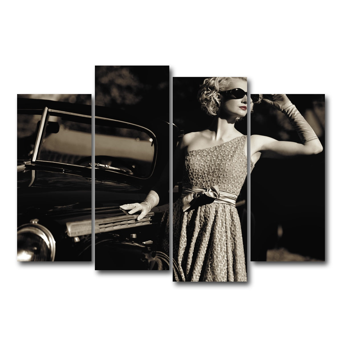 AUTO-MOCKUP WHITE | Woman and Retro Car | 4 Piece | Gallery Wrap Canvas | group=4_normal