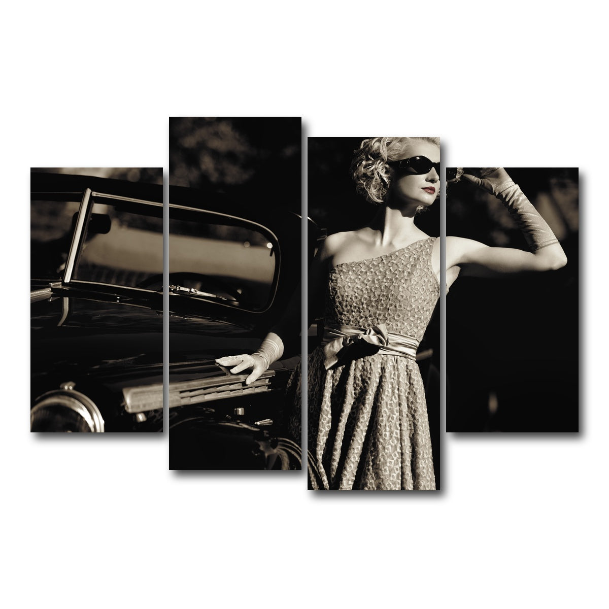AUTO-MOCKUP WHITE | Woman and Retro Car | 4 Piece | Gallery Wrap Canvas | group=4_short