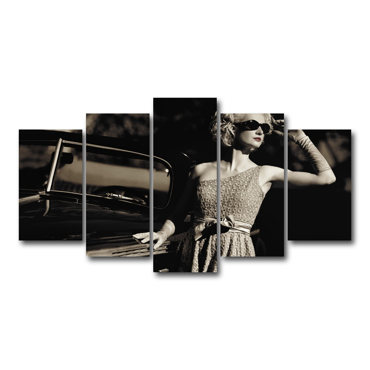AUTO-MOCKUP WHITE | Woman and Retro Car | 5 Piece | Gallery Wrap Canvas | group=5_normal