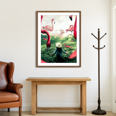 AUTO-MOCKUP ROOM | Woman With Flamingos Wall Art