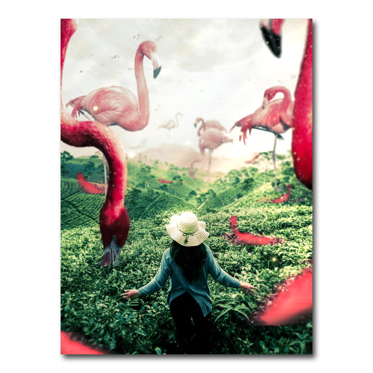 AUTO-MOCKUP WHITE | Woman with Flamingos | 1 Piece | Gallery Wrap Canvas | group=3x4