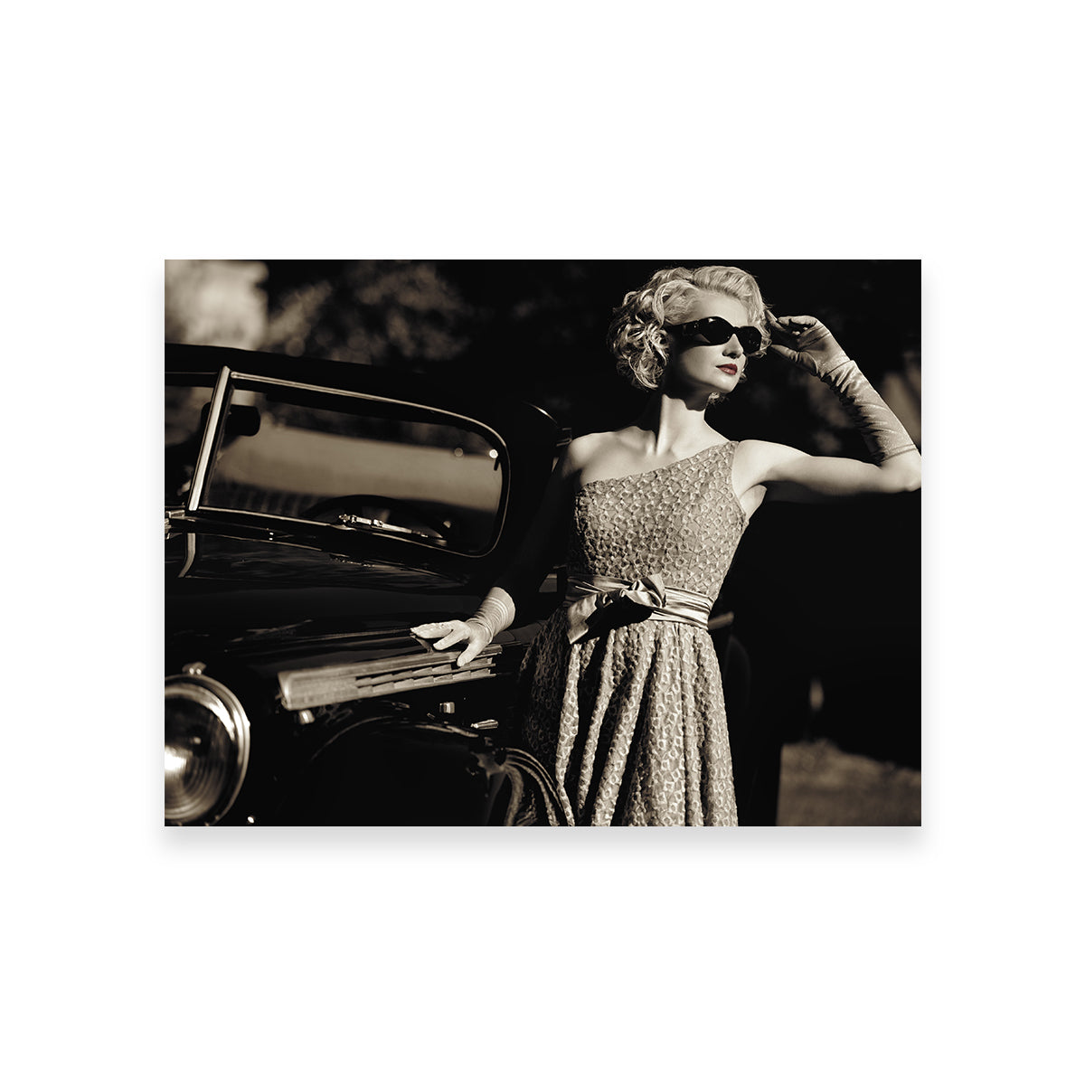 Woman and Retro Car Wall Art