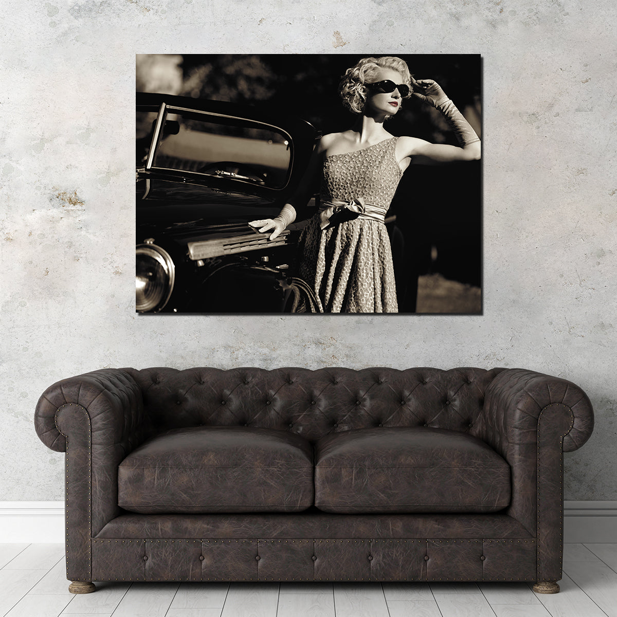 Woman and Retro Car Wall Art