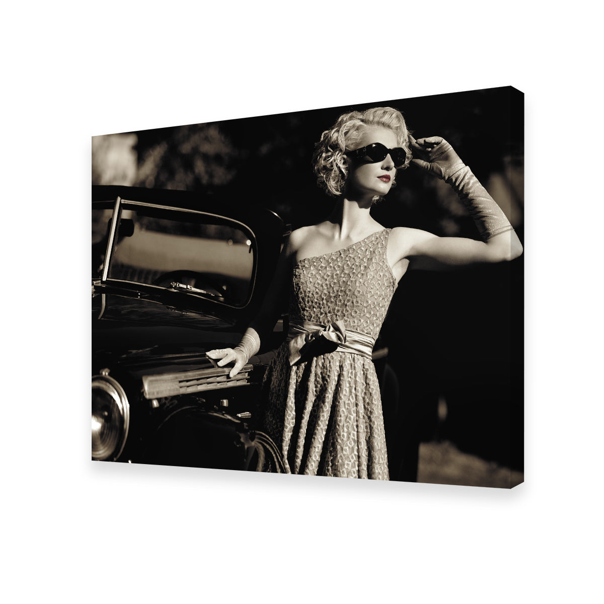 Woman and Retro Car Wall Art