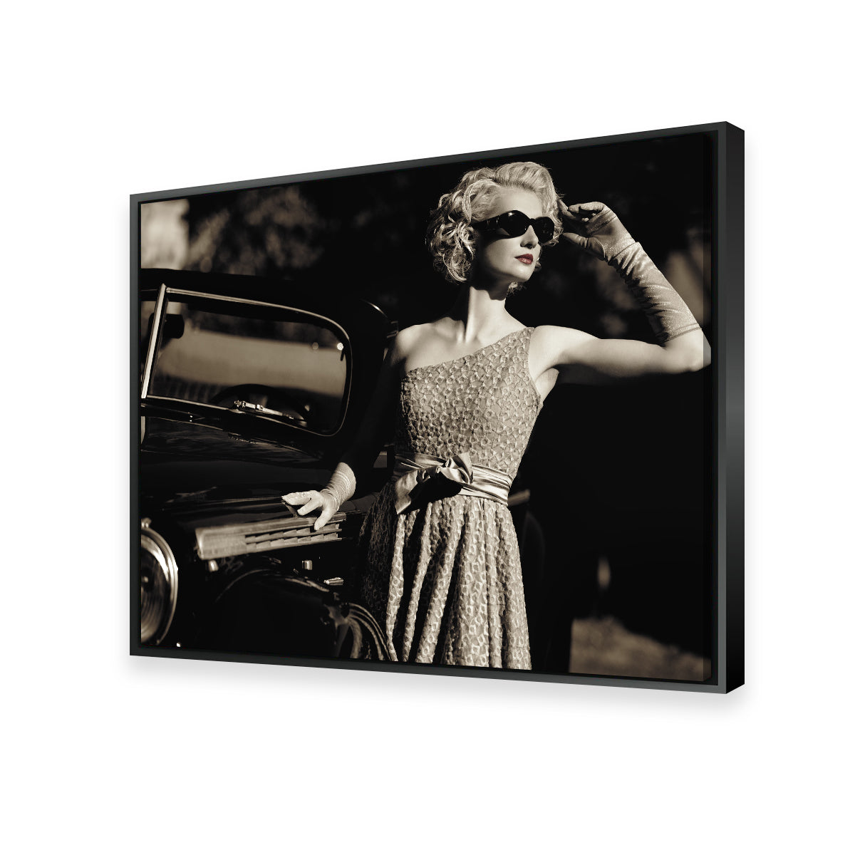 Woman and Retro Car Wall Art
