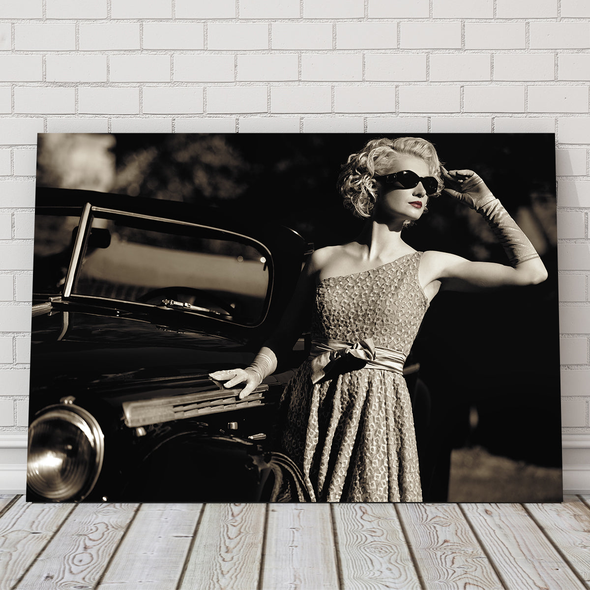 Woman and Retro Car Wall Art