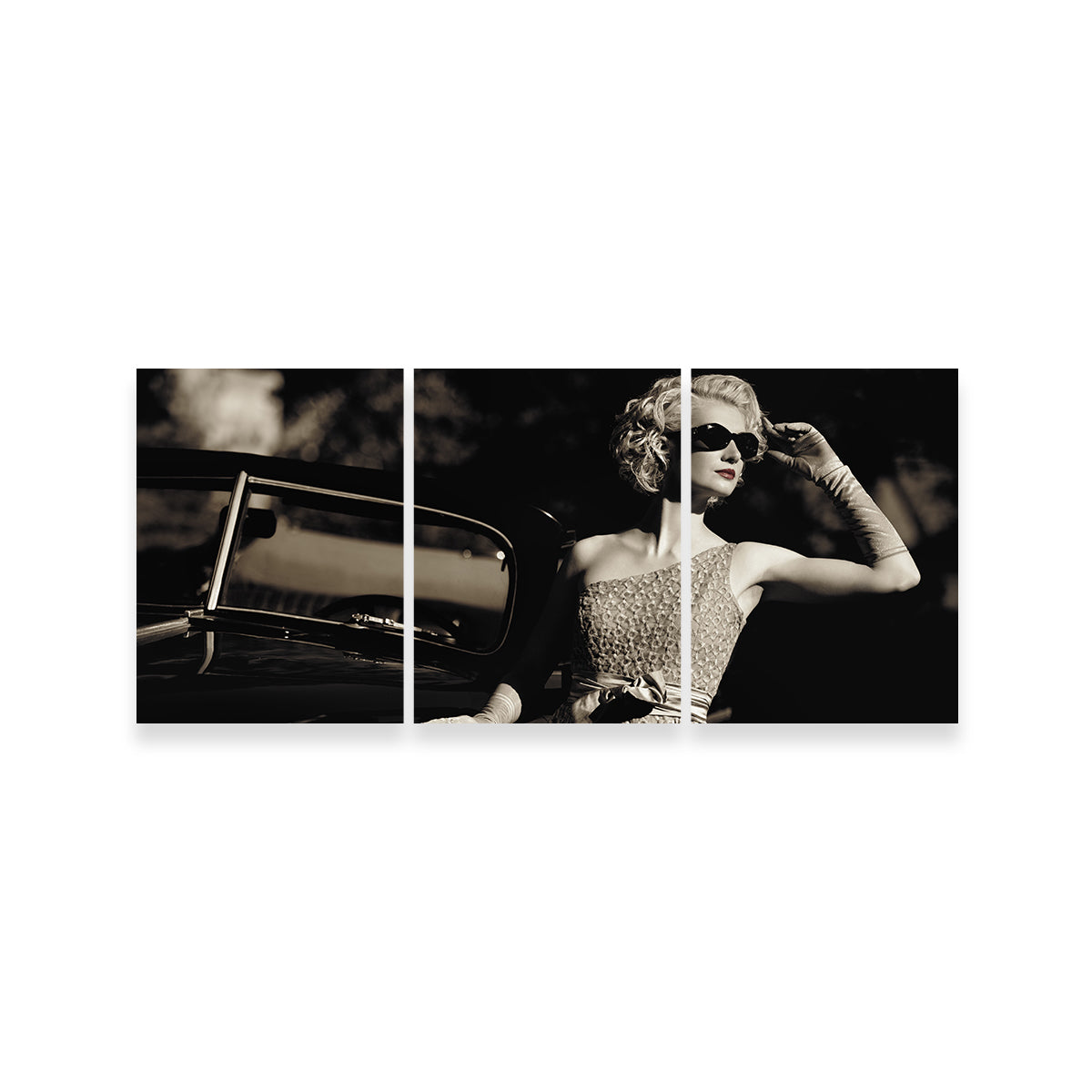 Woman and Retro Car Wall Art