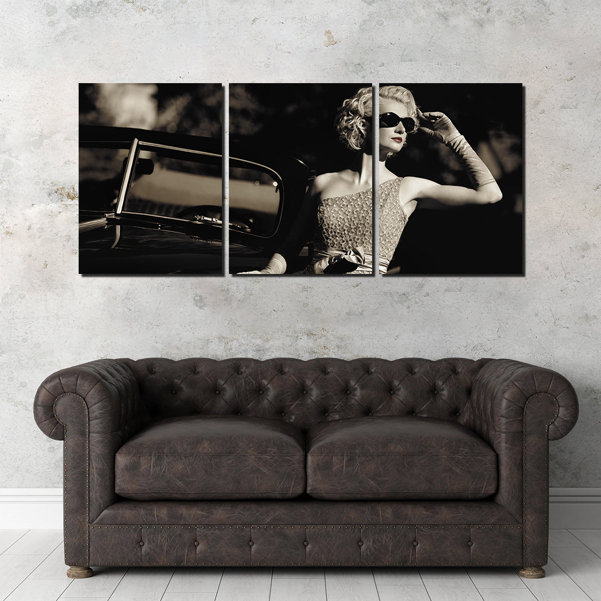 Woman and Retro Car Wall Art