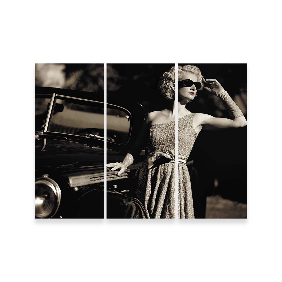Woman and Retro Car Wall Art