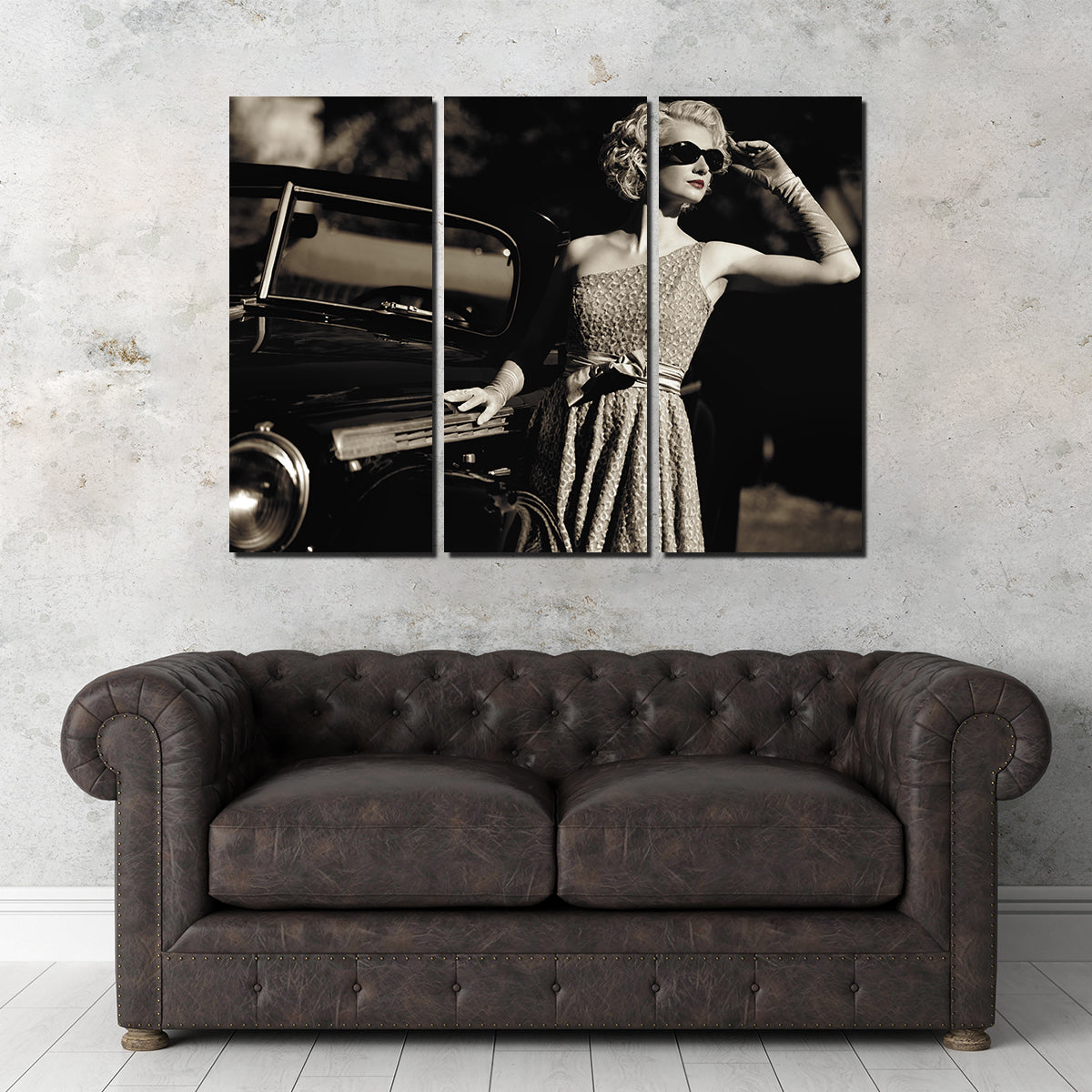 Woman and Retro Car Wall Art