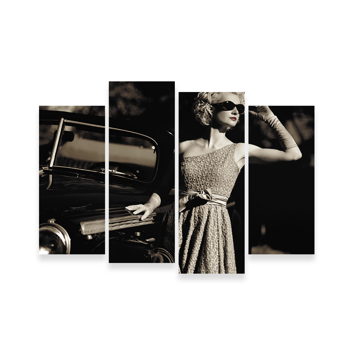 Woman and Retro Car Wall Art