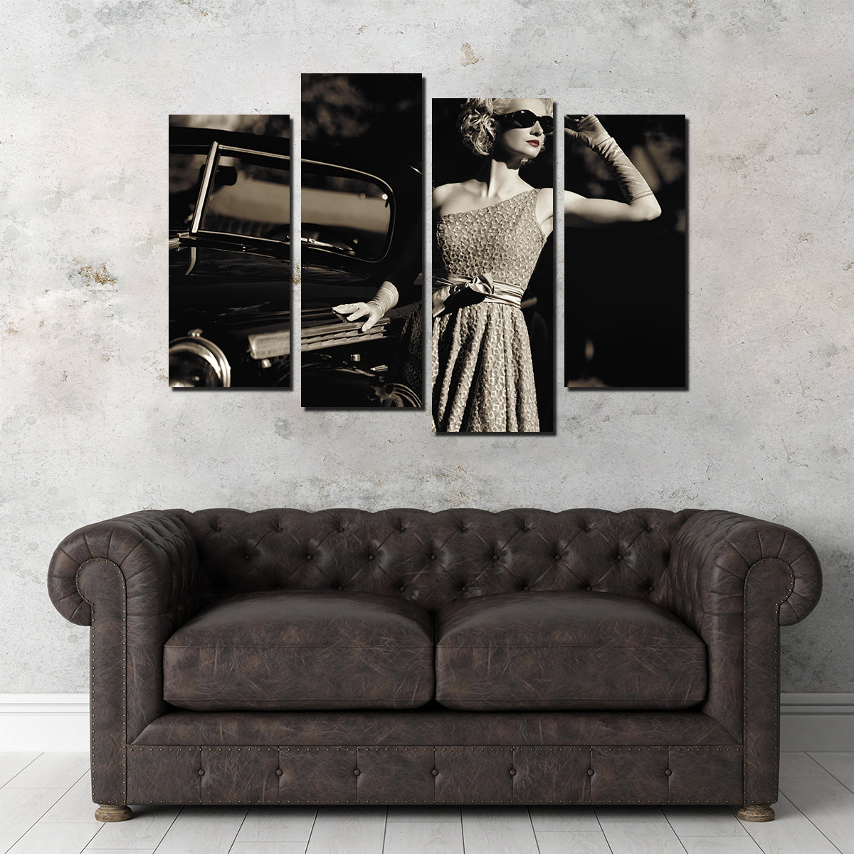 Woman and Retro Car Wall Art