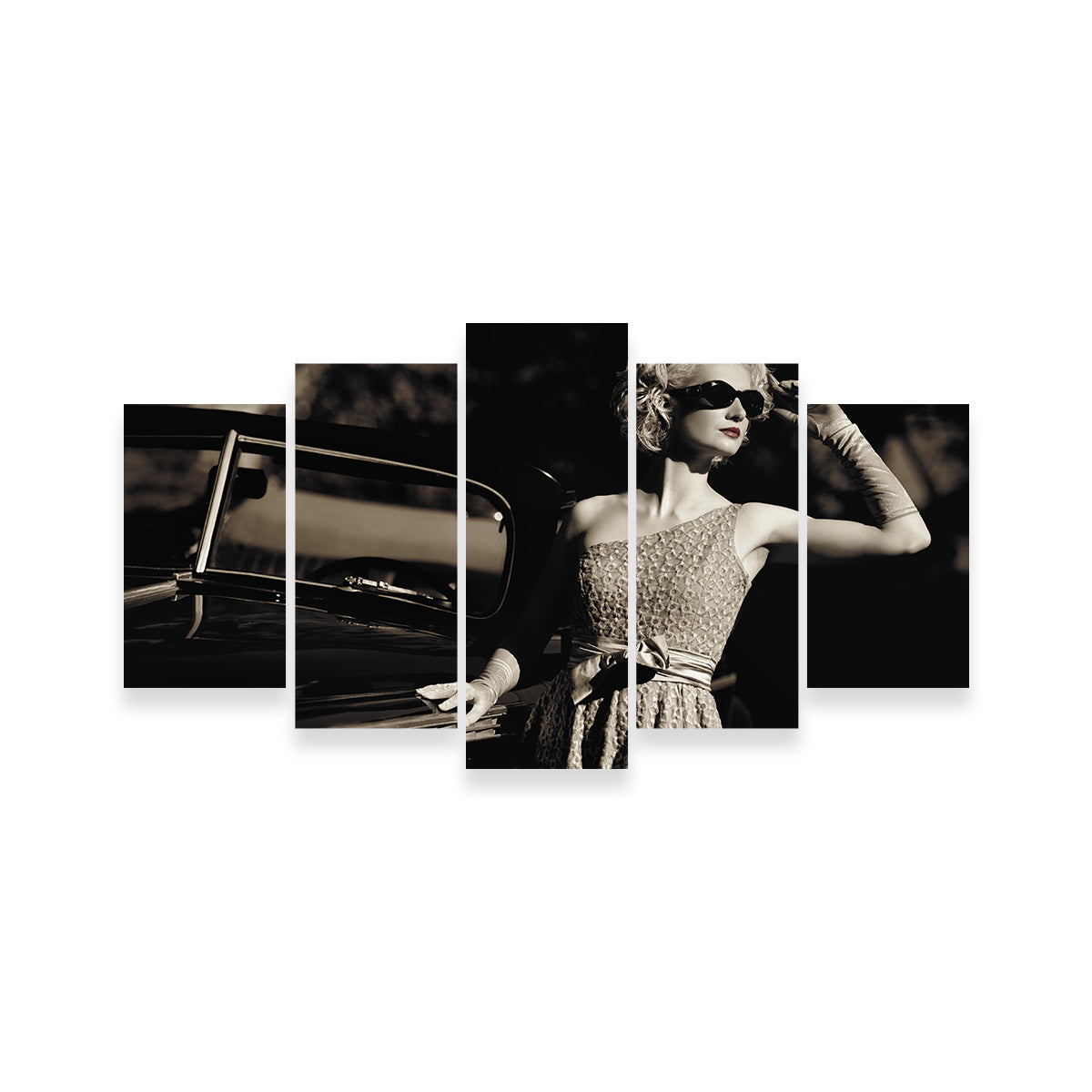 Woman and Retro Car Wall Art
