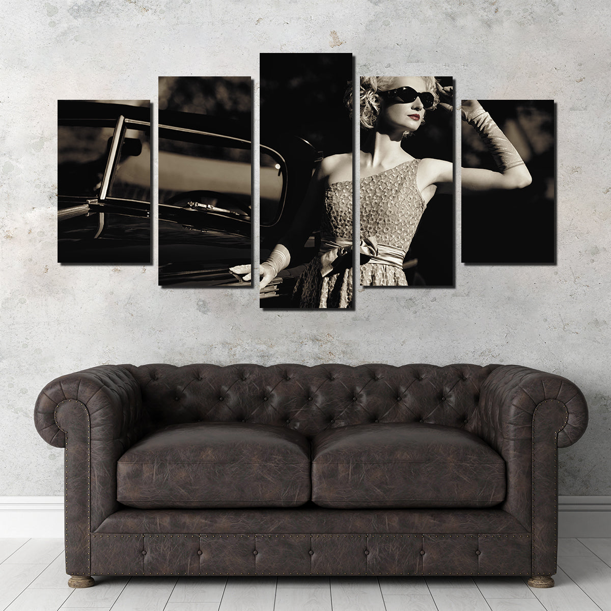 Woman and Retro Car Wall Art