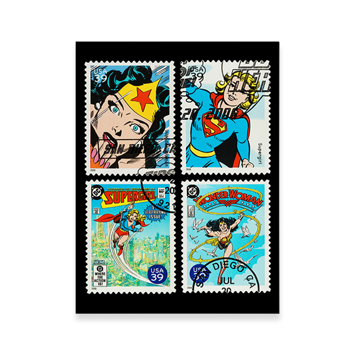 Wonder Woman and Supergirl Postage Stamps Wall Art