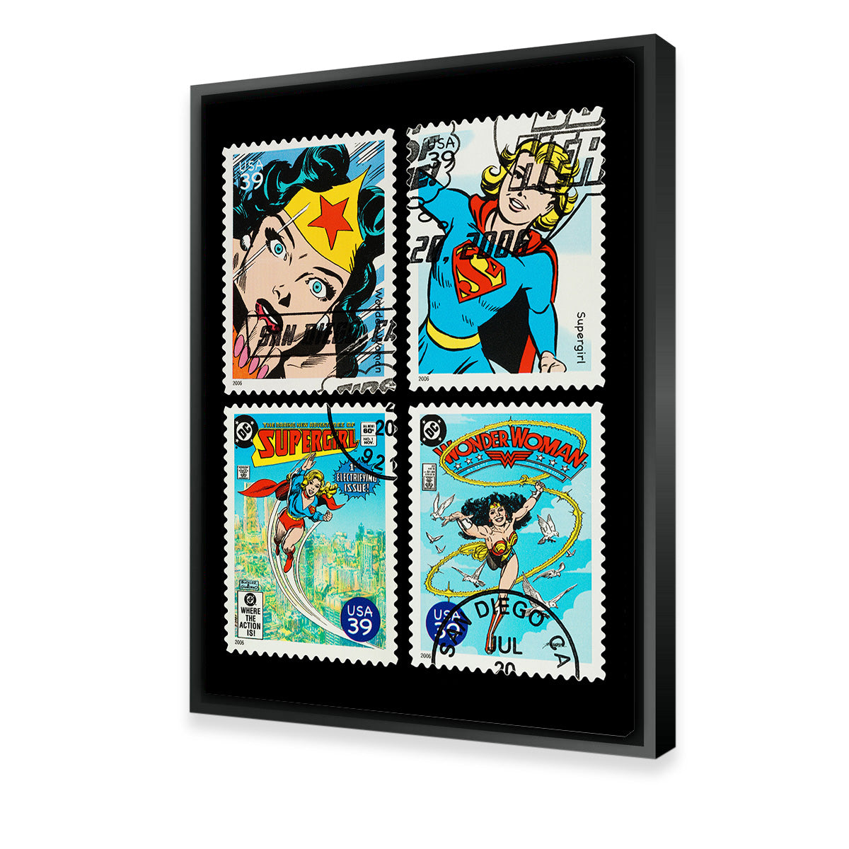 Wonder Woman and Supergirl Postage Stamps Wall Art