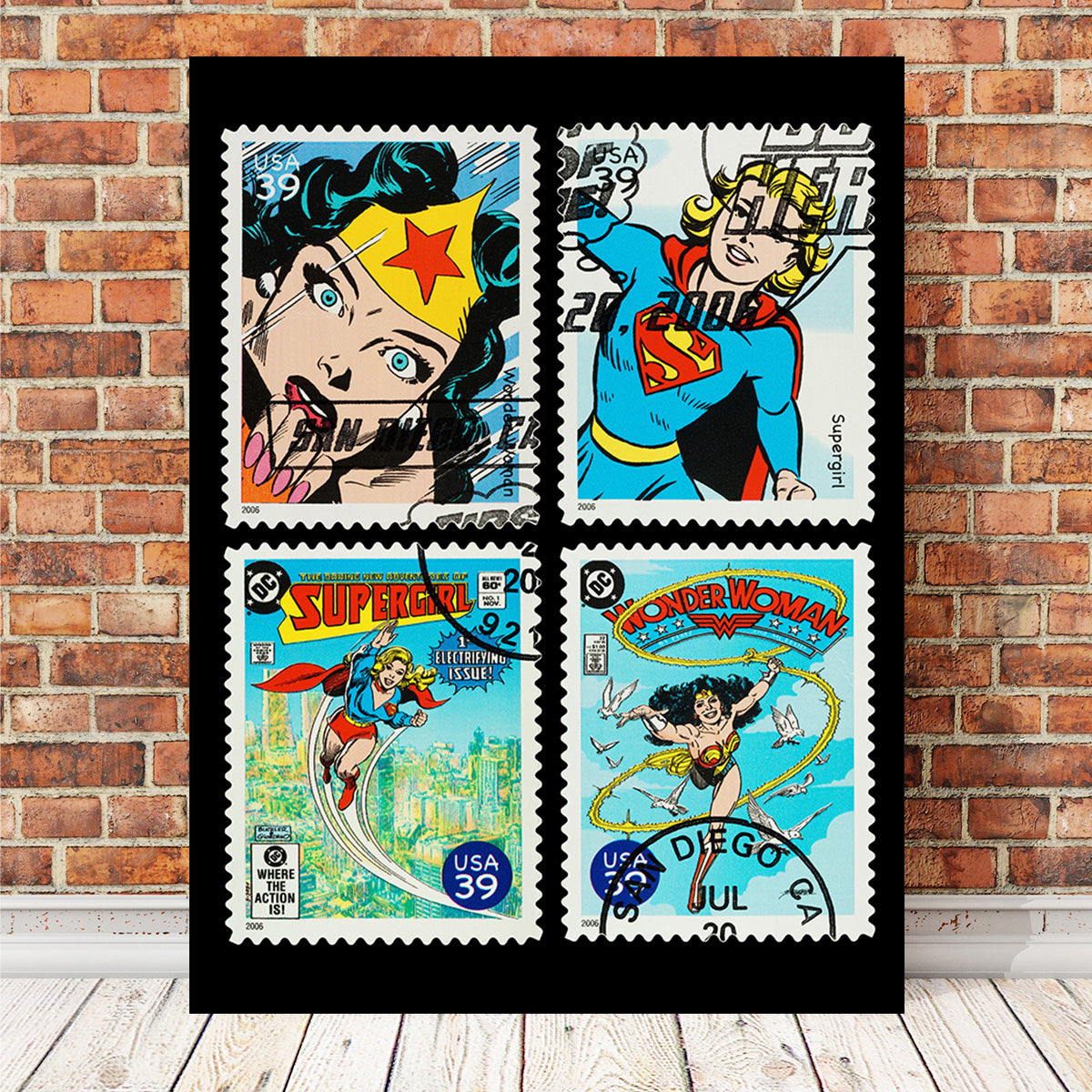 Wonder Woman and Supergirl Postage Stamps Wall Art