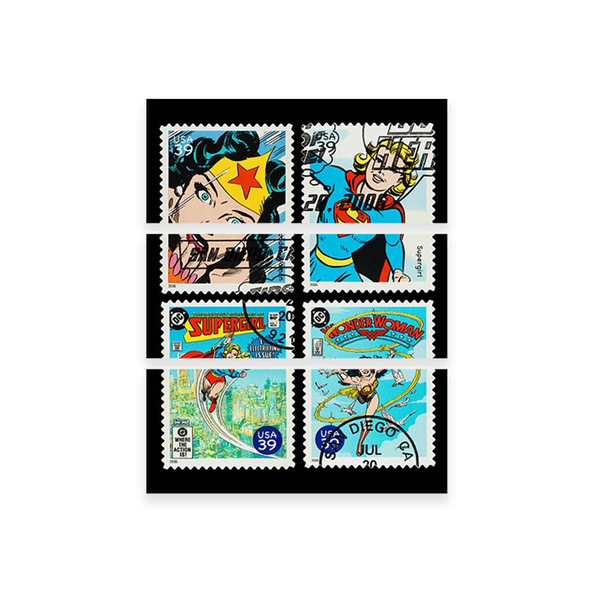 Wonder Woman and Supergirl Postage Stamps Wall Art