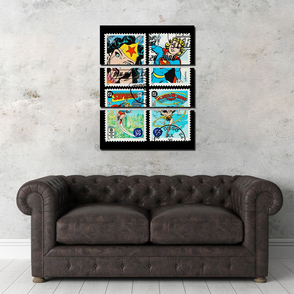 Wonder Woman and Supergirl Postage Stamps Wall Art