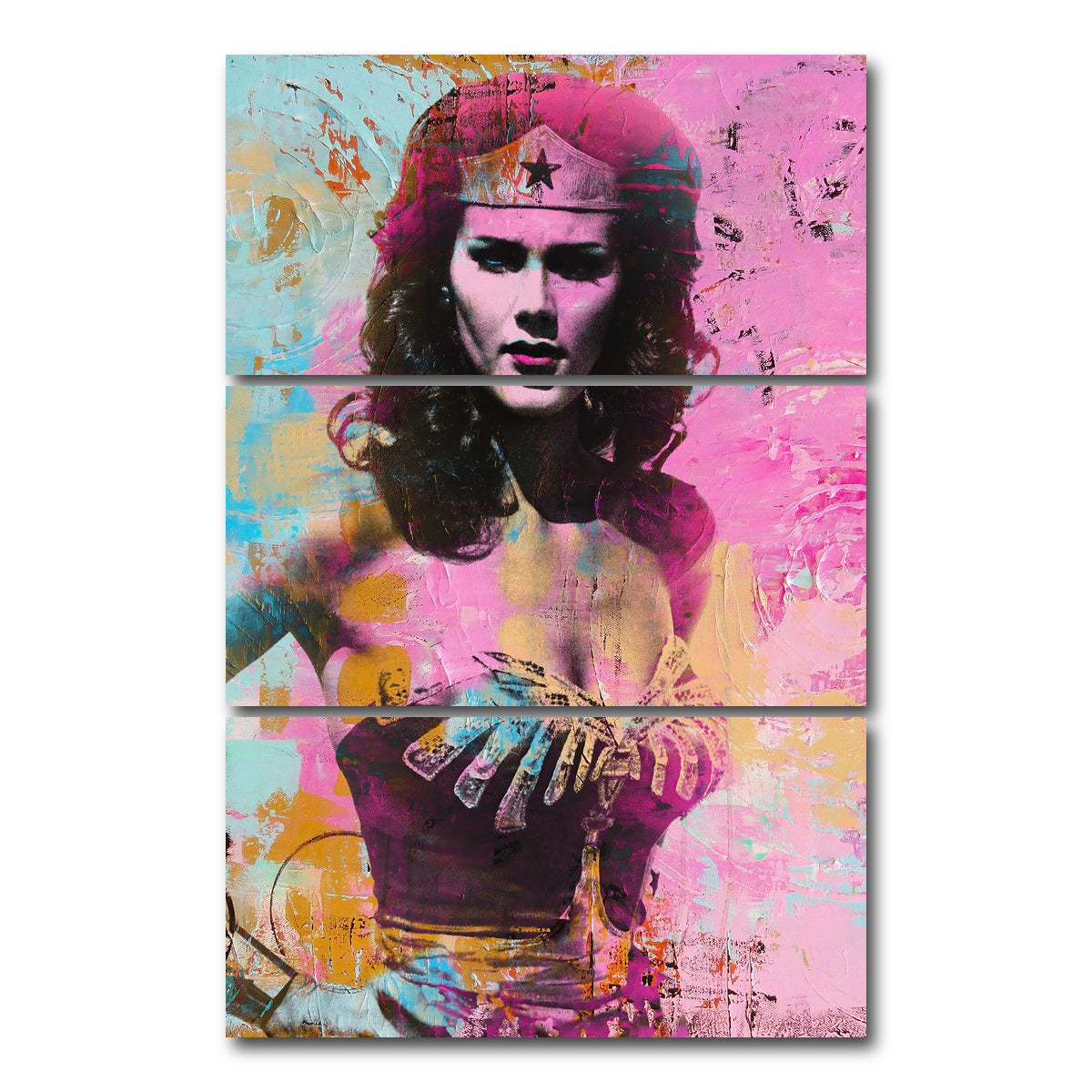 AUTO-MOCKUP WHITE | Wonder Woman Circles | 3 Piece | Gallery Wrap Canvas | group=12x24_stacked