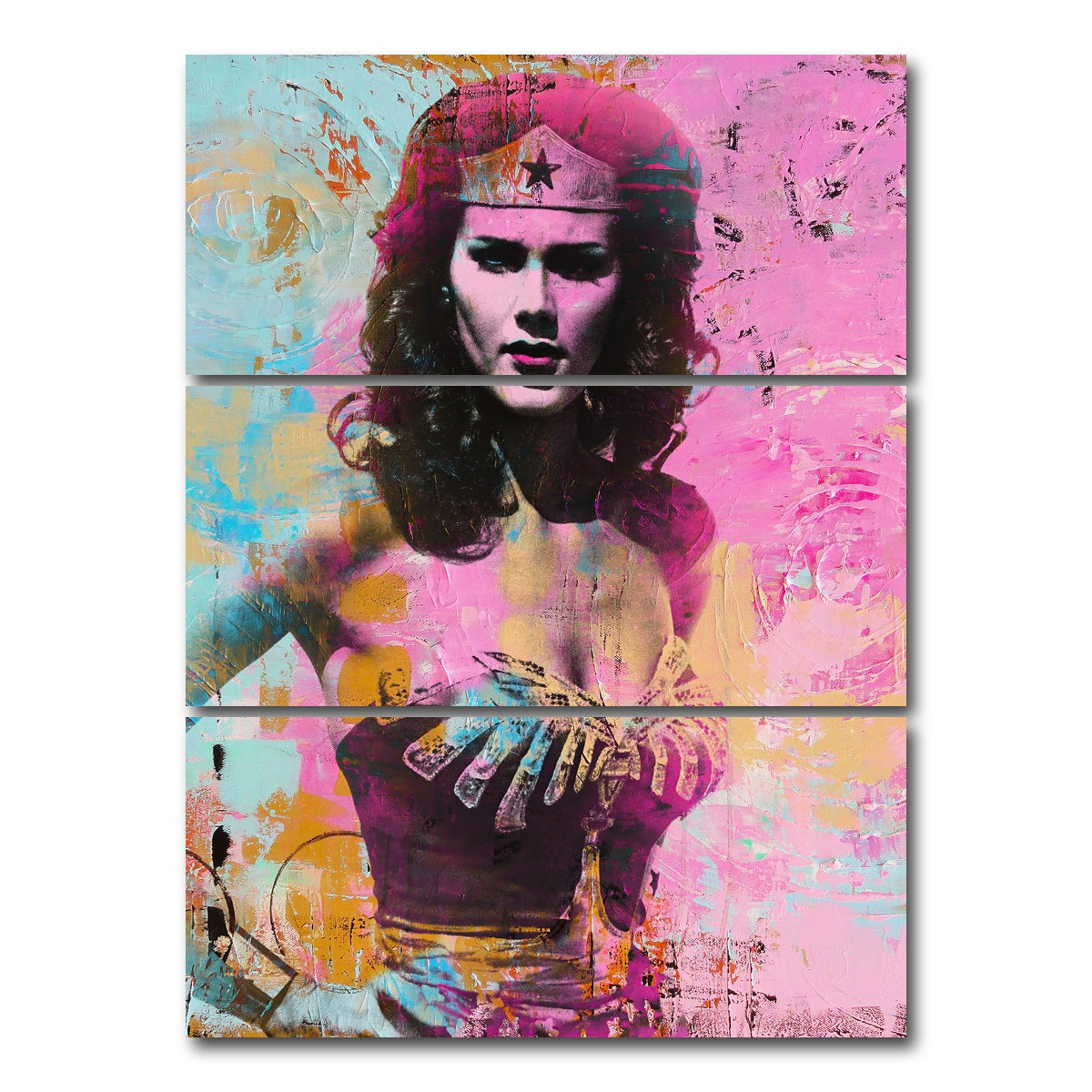 AUTO-MOCKUP WHITE | Wonder Woman Circles | 3 Piece | Gallery Wrap Canvas | group=8x18_stacked