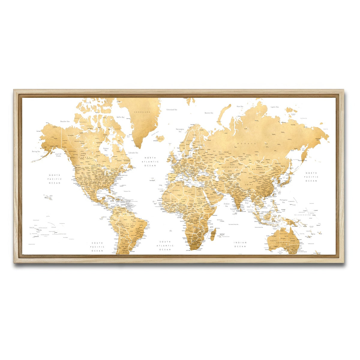 AUTO-MOCKUP WHITE | World Map 10 | 1 Piece | Natural Framed Canvas | group=2x1