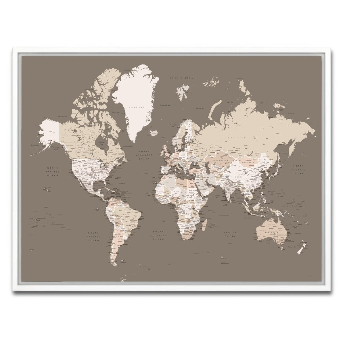 AUTO-MOCKUP WHITE | World Map 11 | 1 Piece | White Framed Canvas | group=4x3