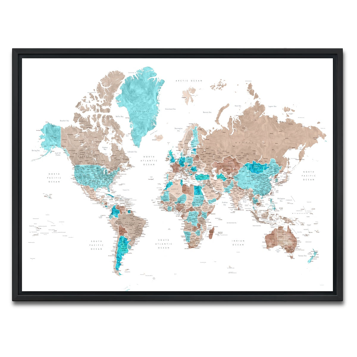 AUTO-MOCKUP WHITE | World Map 12 | 1 Piece | Black Framed Canvas | group=4x3