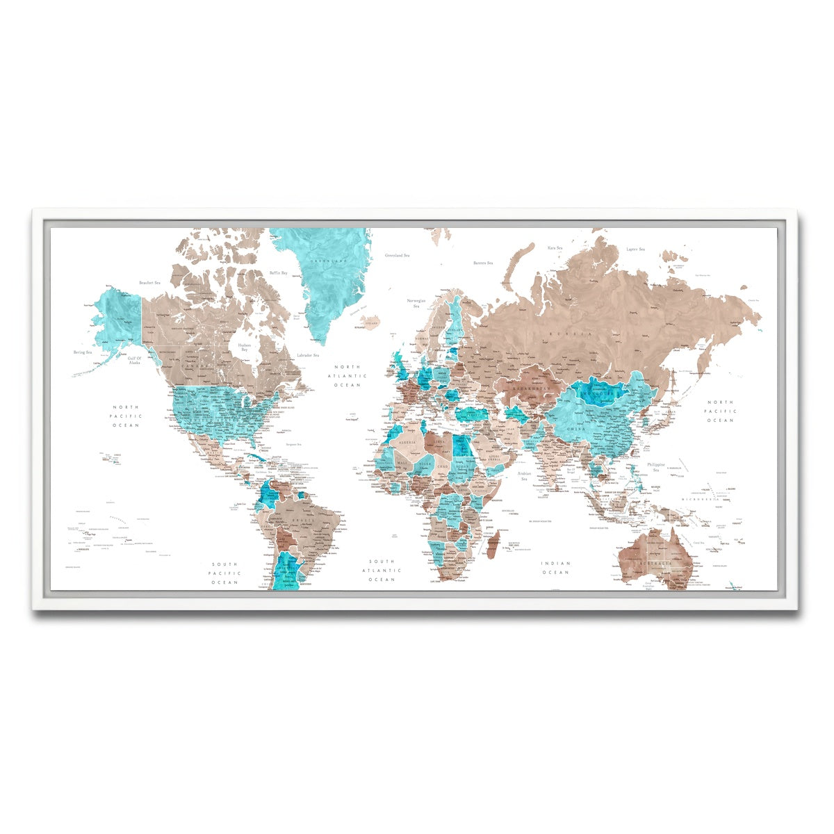 AUTO-MOCKUP WHITE | World Map 12 | 1 Piece | White Framed Canvas | group=2x1