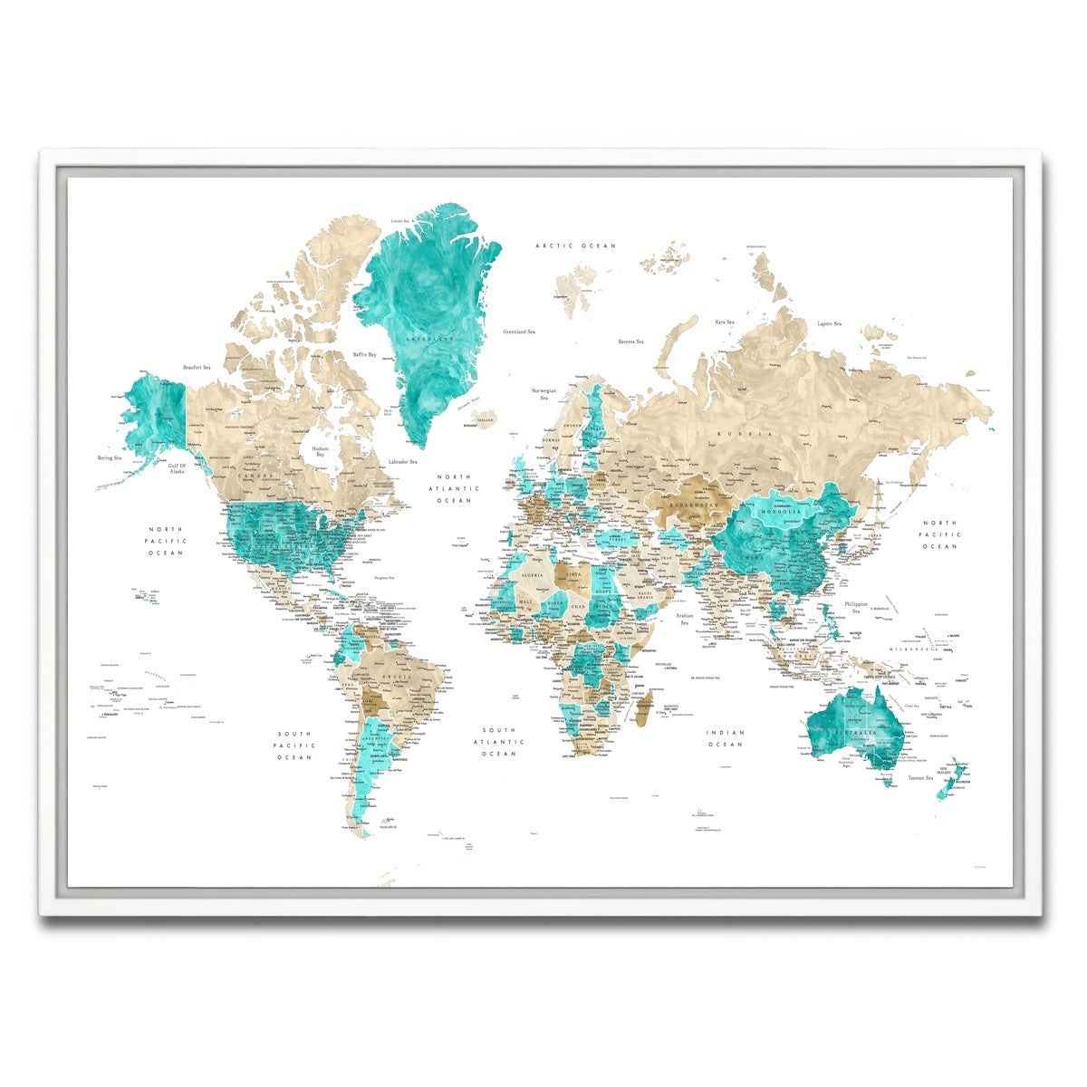 AUTO-MOCKUP WHITE | World Map 13 | 1 Piece | White Framed Canvas | group=4x3