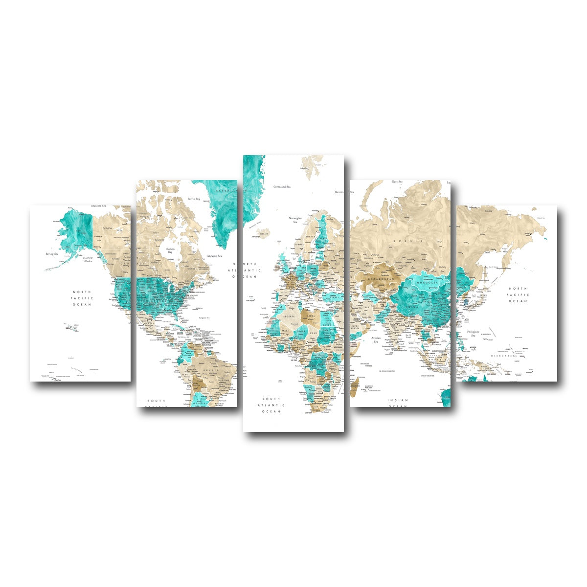 AUTO-MOCKUP WHITE | World Map 13 | 5 Piece | Gallery Wrap Canvas | group=5_normal