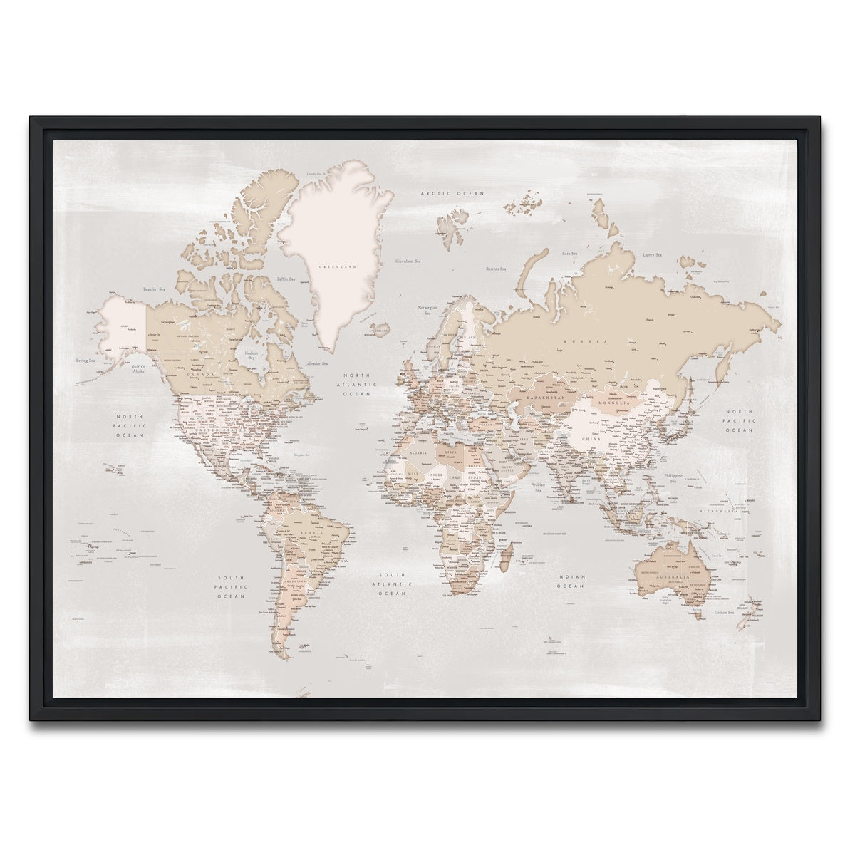 AUTO-MOCKUP WHITE | World Map 14 | 1 Piece | Black Framed Canvas | group=4x3