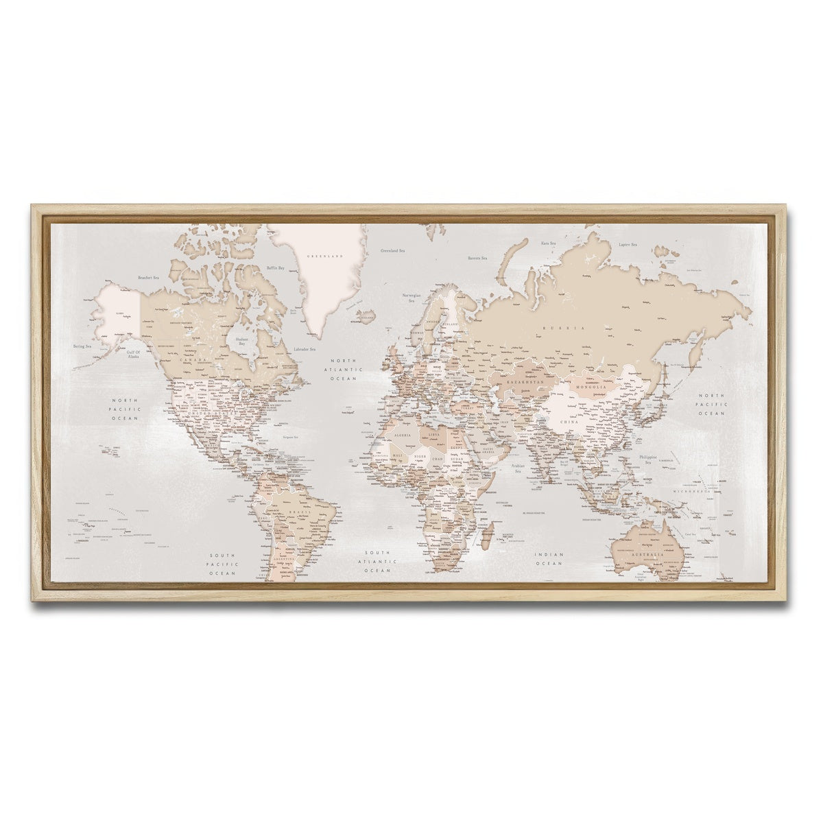 AUTO-MOCKUP WHITE | World Map 14 | 1 Piece | Natural Framed Canvas | group=2x1