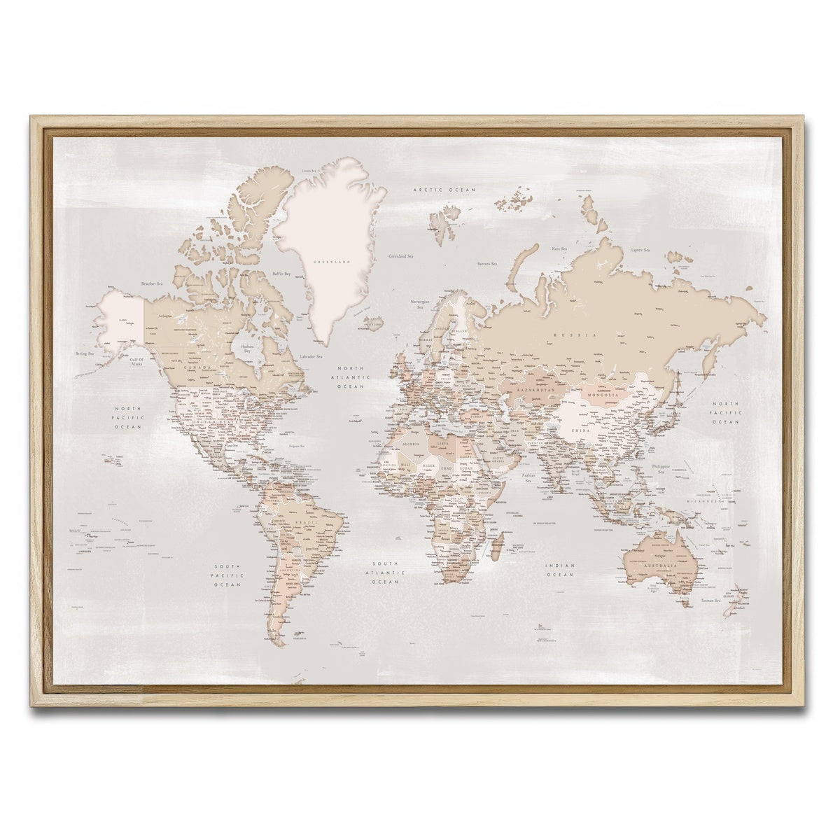 AUTO-MOCKUP WHITE | World Map 14 | 1 Piece | Natural Framed Canvas | group=4x3