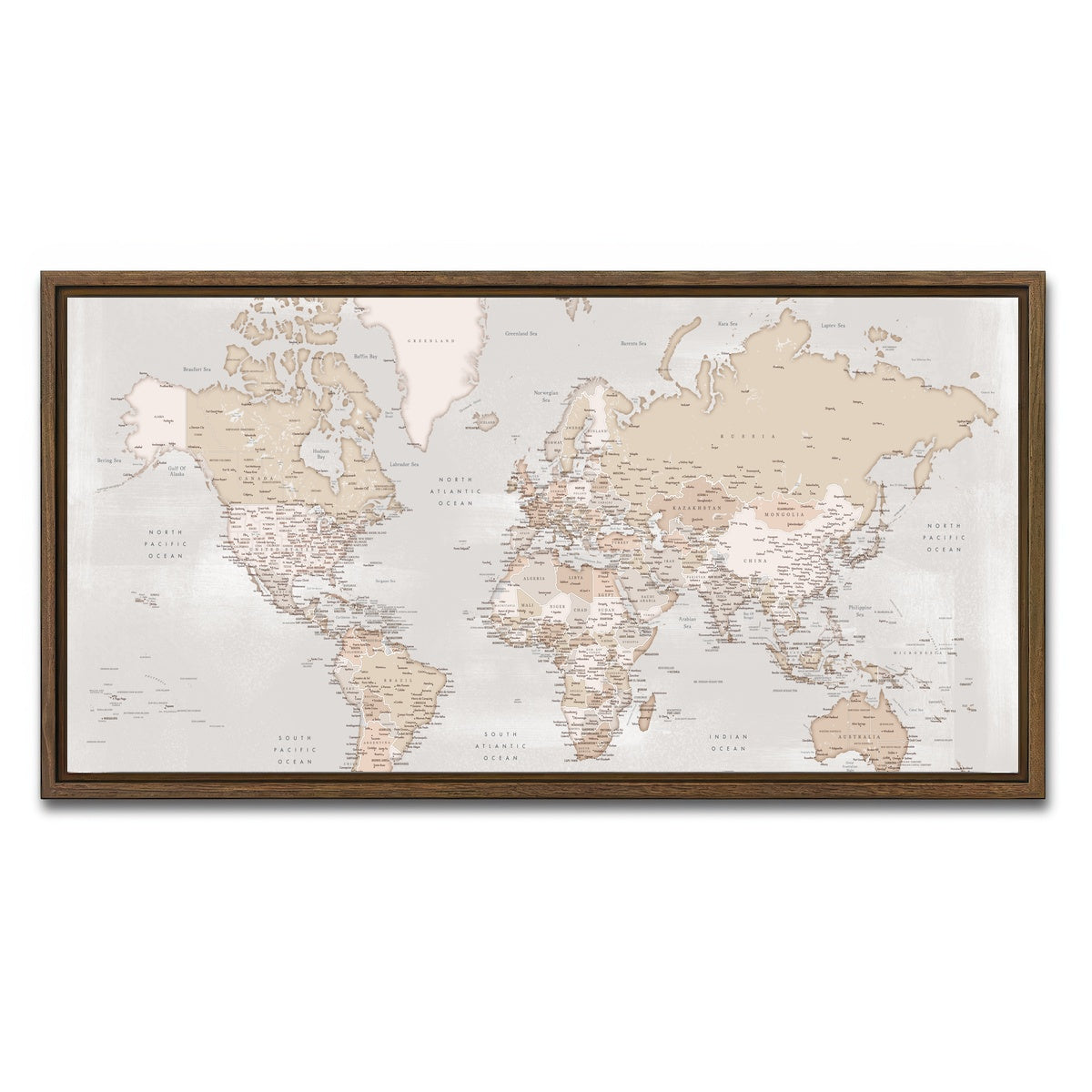 AUTO-MOCKUP WHITE | World Map 14 | 1 Piece | Walnut Framed Canvas | group=2x1