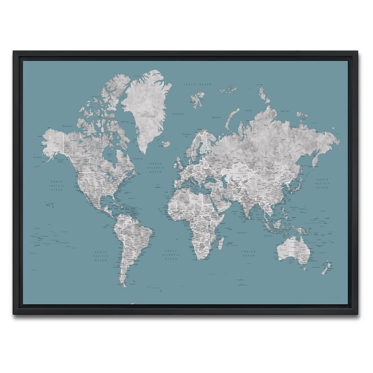 AUTO-MOCKUP WHITE | World Map 15 | 1 Piece | Black Framed Canvas | group=4x3