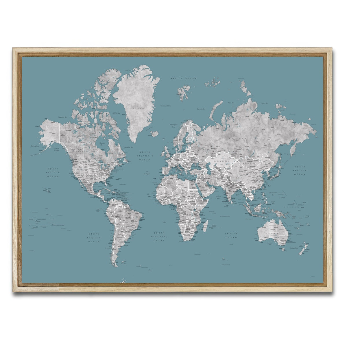 AUTO-MOCKUP WHITE | World Map 15 | 1 Piece | Natural Framed Canvas | group=4x3
