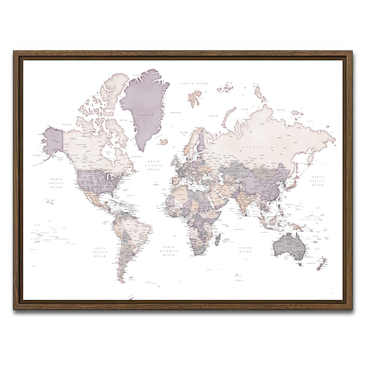 AUTO-MOCKUP WHITE | World Map 16 | 1 Piece | Walnut Framed Canvas | group=4x3