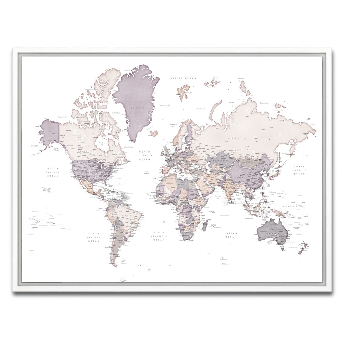 AUTO-MOCKUP WHITE | World Map 16 | 1 Piece | White Framed Canvas | group=4x3