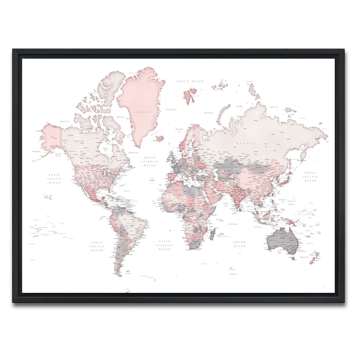 AUTO-MOCKUP WHITE | World Map 17 | 1 Piece | Black Framed Canvas | group=4x3