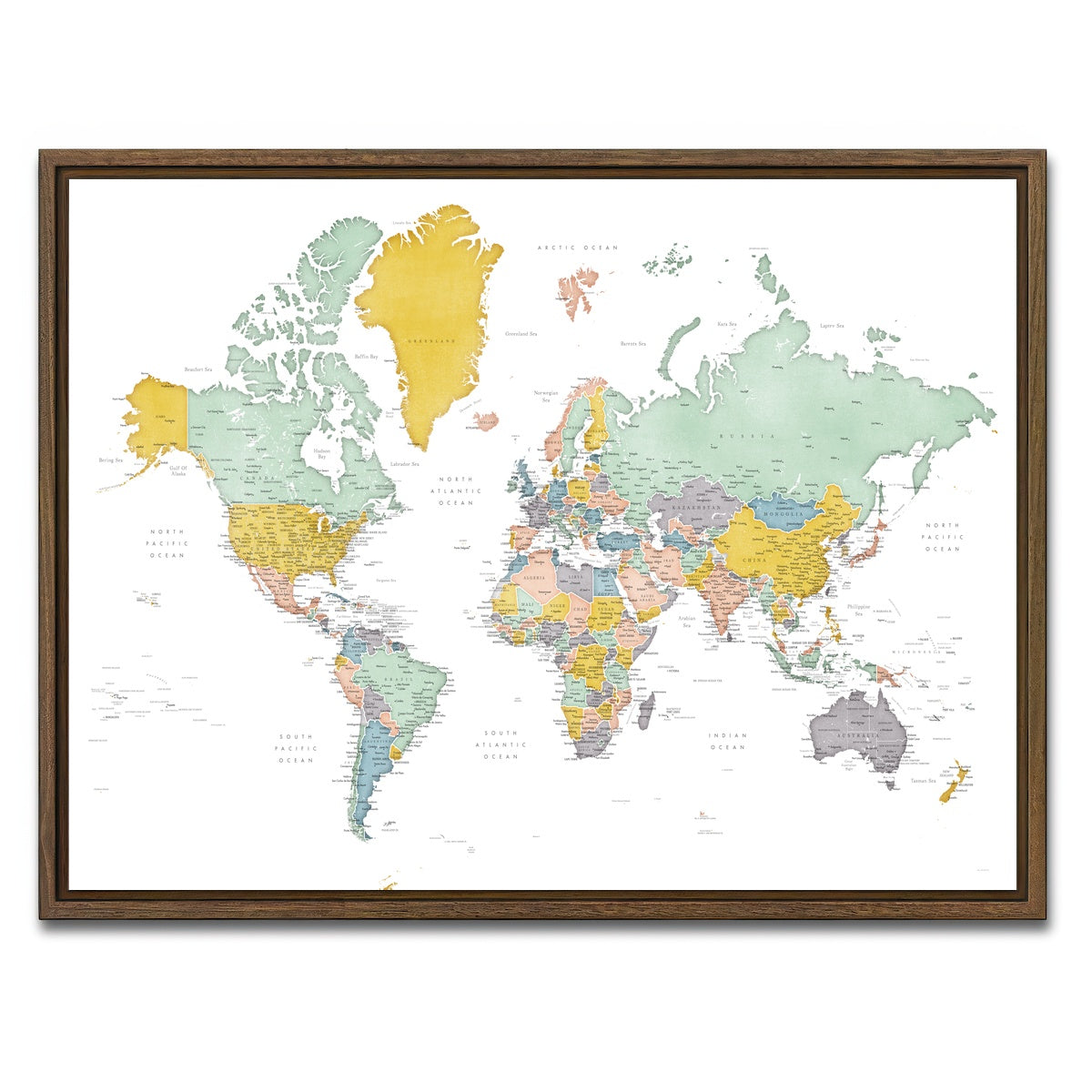 AUTO-MOCKUP WHITE | World Map 18 | 1 Piece | Walnut Framed Canvas | group=4x3