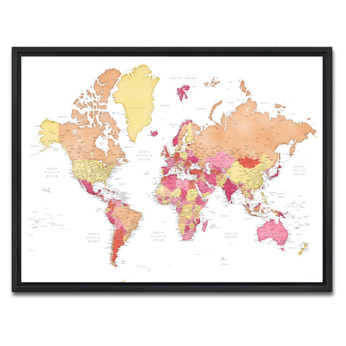 AUTO-MOCKUP WHITE | World Map 19 | 1 Piece | Black Framed Canvas | group=4x3
