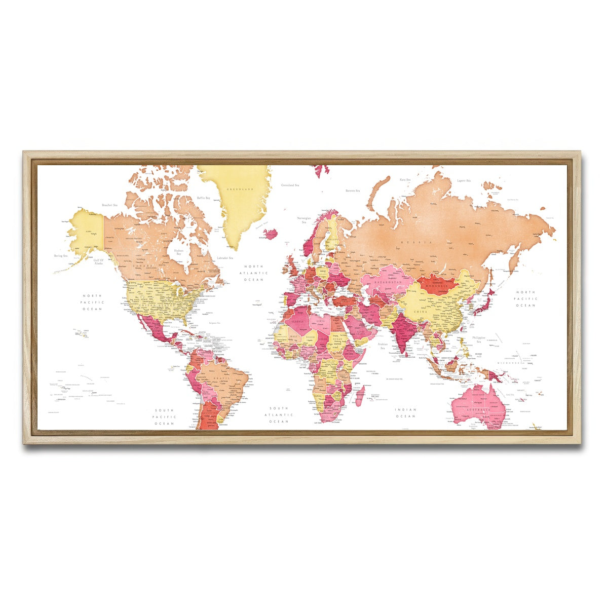 AUTO-MOCKUP WHITE | World Map 19 | 1 Piece | Natural Framed Canvas | group=2x1