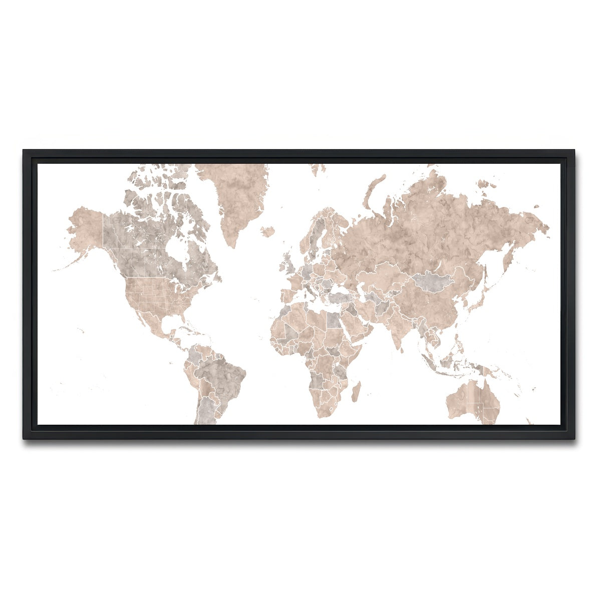 AUTO-MOCKUP WHITE | World Map 1 | 1 Piece | Black Framed Canvas | group=2x1
